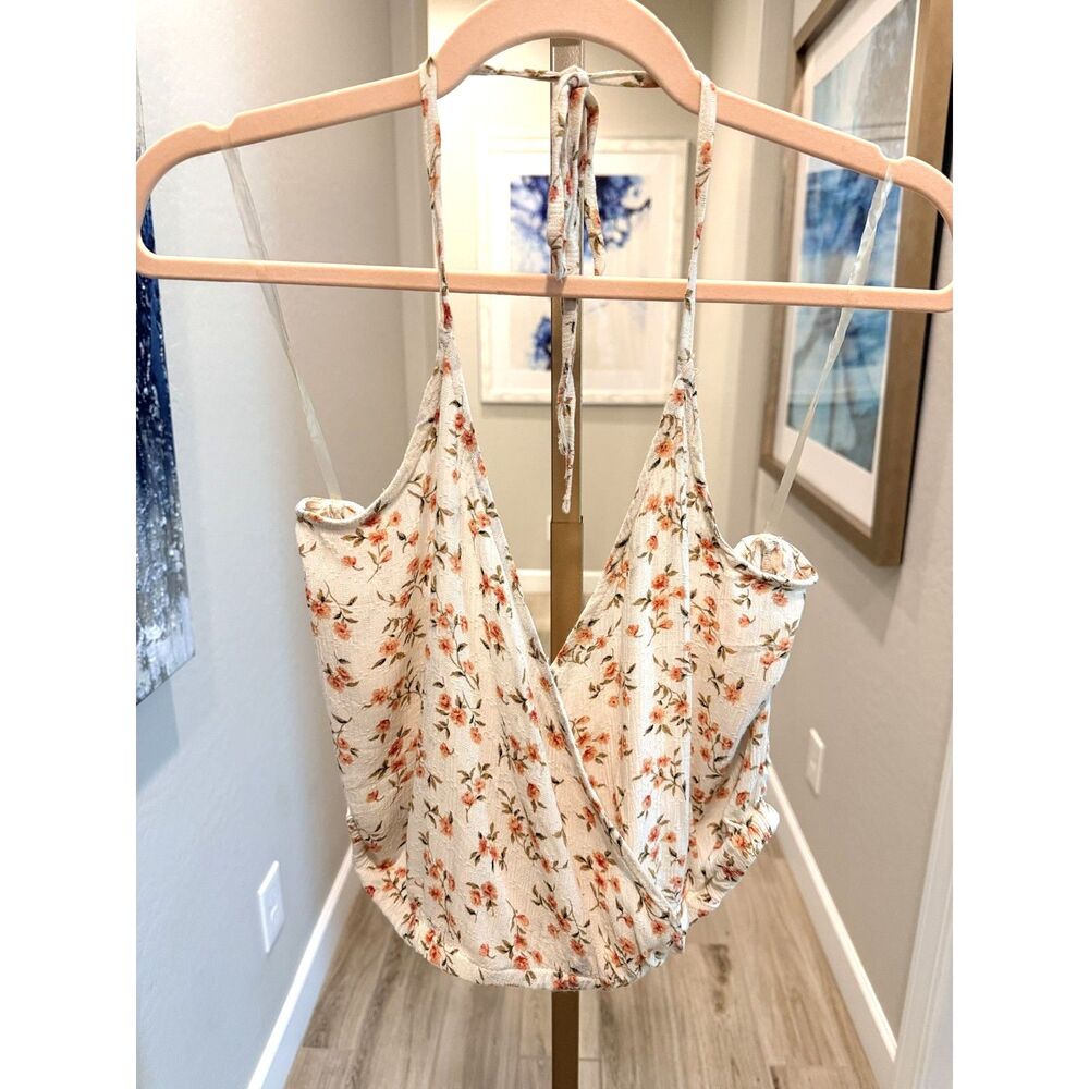 NWT American Eagle Floral Halter Top M Open Back Y2K Coquette Cottagecore